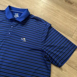 Cutter & Buck CB DryTec Polo Shirt Men's Blue Striped SS Moisture Wicking XL